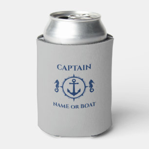 Nautical Anchor Seahorse Captain Boat Name Lt Gray Can Cooler