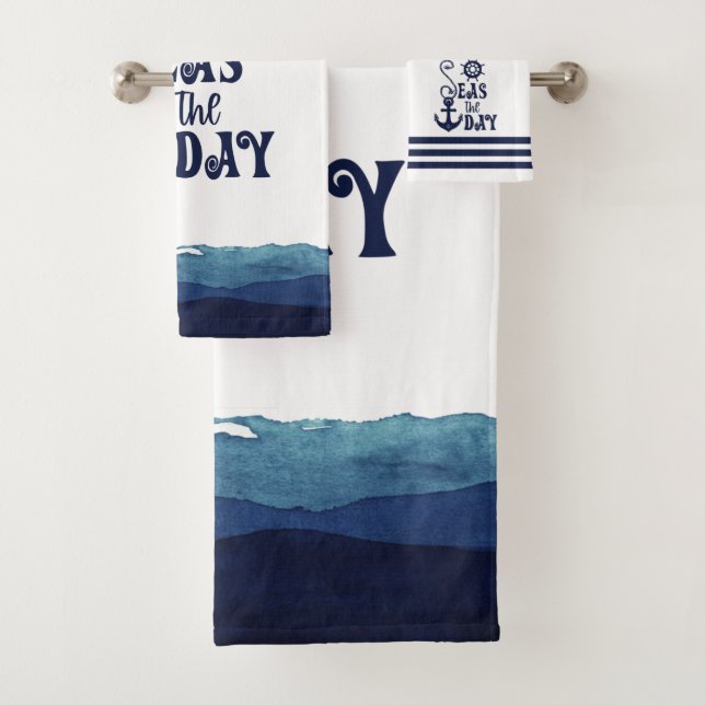 Nautical Anchor SEAS THE DAY Bath Towel Set (Insitu)