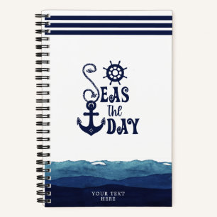 Nautical Anchor SEAS THE DAY Watercolor Waves Notebook