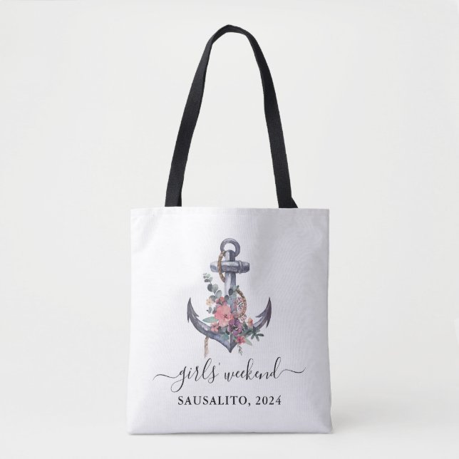 Nautical Anchor Seaside Girls’ Weekend Tote Bag (Front)