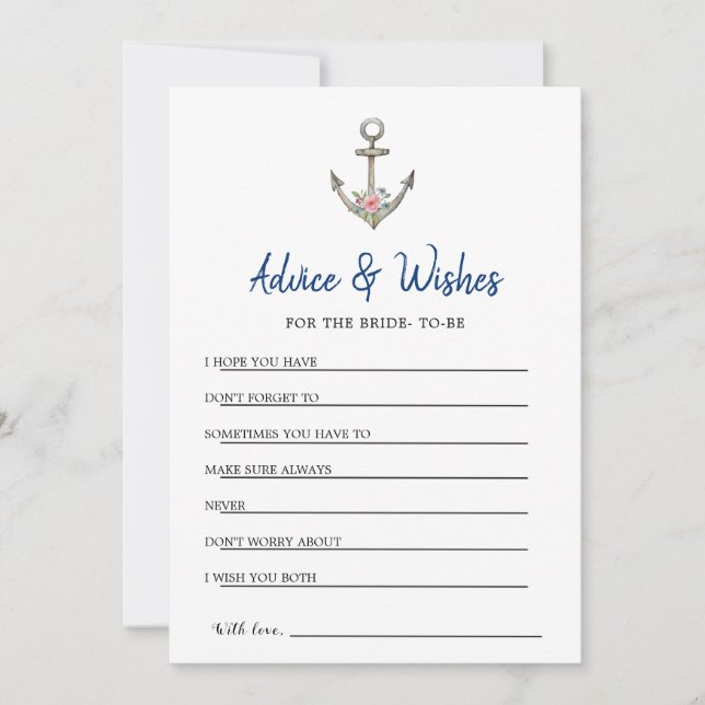 Nautical Anchor shower Advice & Wishes card (Front)