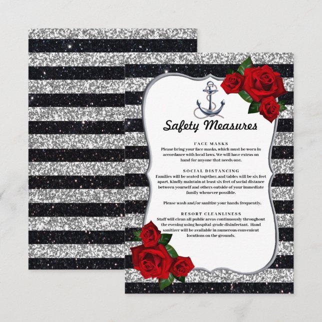 Nautical Anchor Silver Black Stripe Safety Measure Enclosure Card (Front/Back)