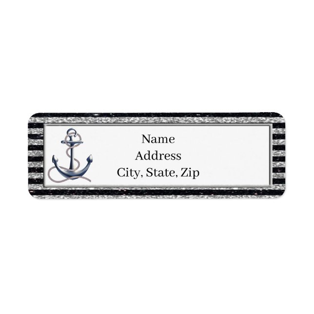 Nautical Anchor Silver Black Stripes Address (Front)