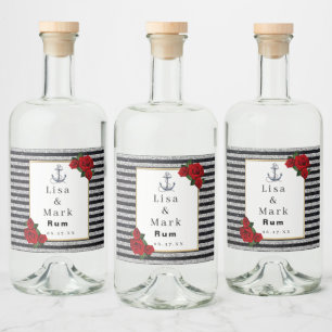 Nautical Anchor Silver Black Stripes Wedding Liquor Bottle Label