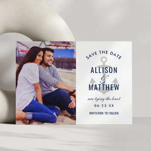 Nautical Anchor Silver Grey Photo Wedding Save The Date