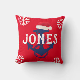 nautical ANCHOR + SNOWFLAKES with SANTA HAT | Throw Pillow