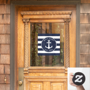 Nautical Anchor Square Navy Blue & White Boat Name Window Cling