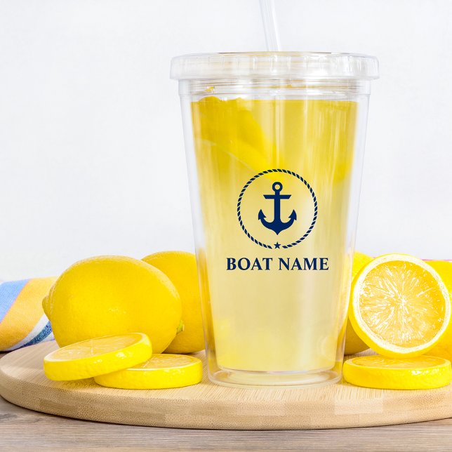 Nautical Anchor Star Boat Name Acrylic Tumbler (Customize to change text size or text style.)