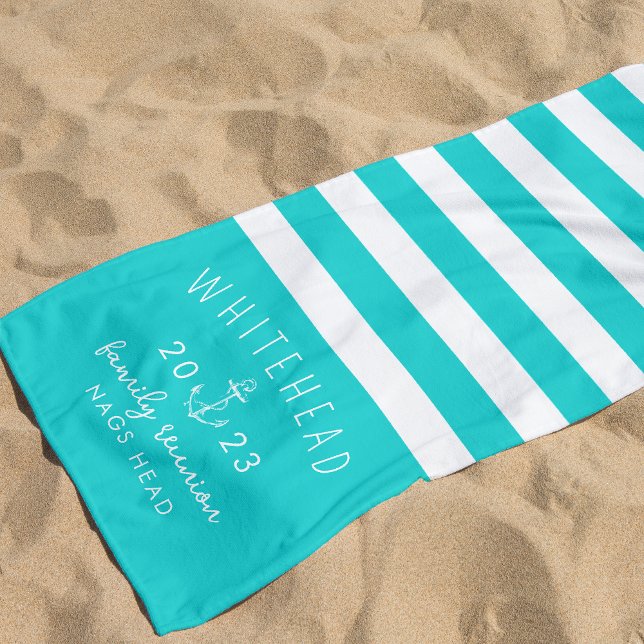 Nautical Anchor Stripe Aqua Blue Monogram Beach Towel (Creator Uploaded)