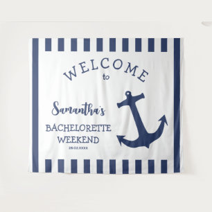 Nautical Anchor Stripe Bachelorette Party Backdrop Tapestry