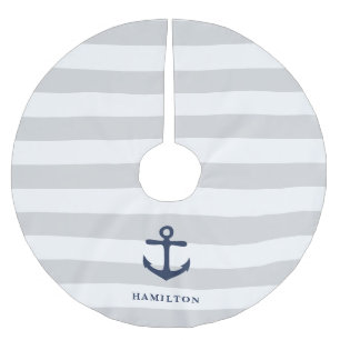 Nautical Anchor & Stripe Personalized Brushed Polyester Tree Skirt