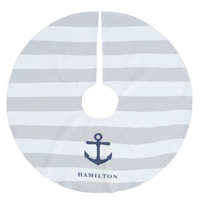 Nautical Anchor & Stripe Personalized Brushed Polyester Tree Skirt (Front)
