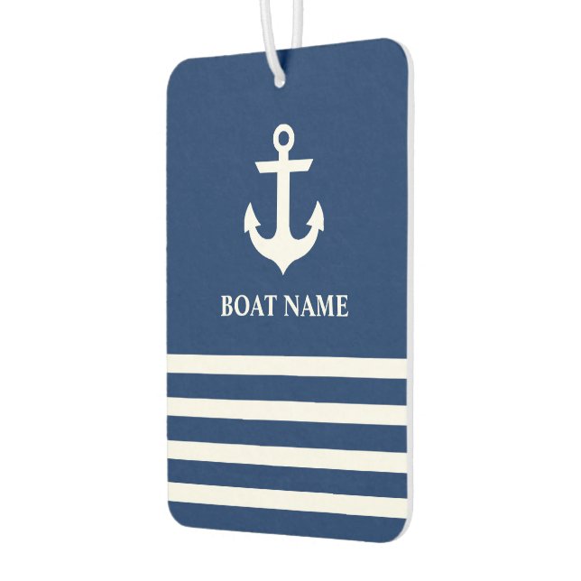 Nautical Anchor Striped Boat Name Navy Blue Air Freshener (Left)