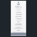 Nautical Anchor & Striped Wedding Dinner Menu Card<br><div class="desc">Gorgeous and elegant design printed Nautical Anchor & Striped Wedding Dinner Menu Cards that can be customized with your text. Check out the Graphic Art Design store for other products that match this design!</div>