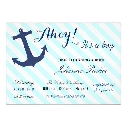 Nautical Anchor Stripes Its A Boy Baby Shower Card
