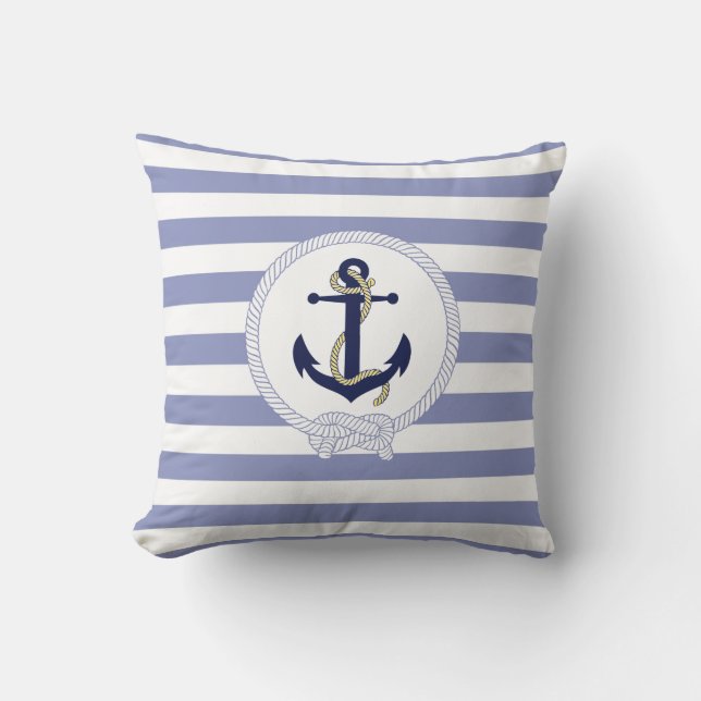 Nautical anchor/stripes/Nautical anchor emblem Throw Pillow (Front)