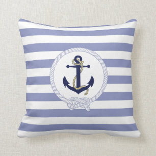 Nautical anchor/stripes/Nautical anchor emblem Throw Pillow