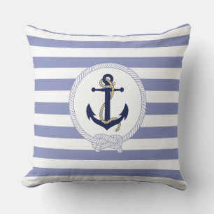 Nautical anchor/stripes/Nautical anchor emblem Throw Pillow