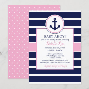 Nautical Anchor Summer Ahoy! Girl Baby Shower Invitation