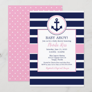 Nautical Anchor Summer Ahoy! Girl Baby Shower Invitation