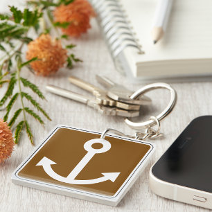 Nautical Anchor Symbol Brown Marina Sign Keychain