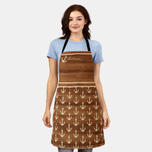 Nautical anchor teal blue white grey monogram name apron