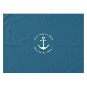 Nautical anchor teal Custom name Welcome Aboard  Tablecloth
