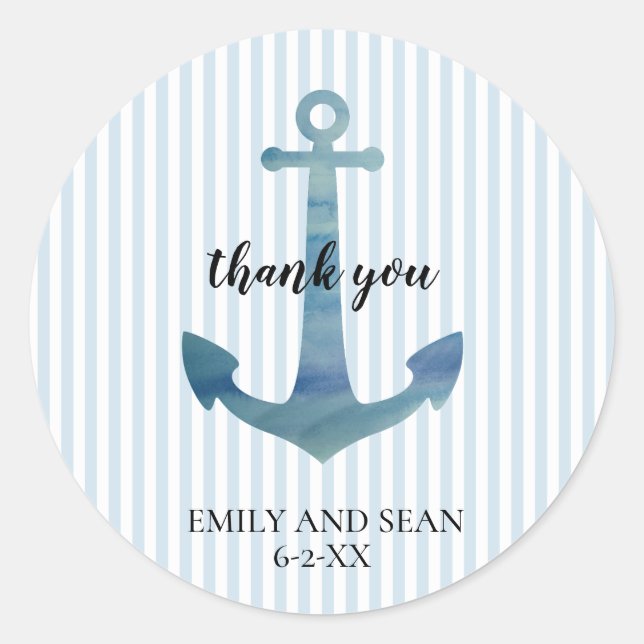 Nautical Anchor Thank You Classic Round Sticker (Front)