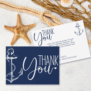 Nautical Anchor Thank You Navy Blue Card