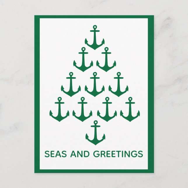Nautical Anchor Tree Coastal Christmas Holiday Postcard (Front)