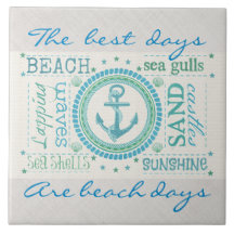 Nautical Anchor Typography Beach  Lge Ceramic Tile