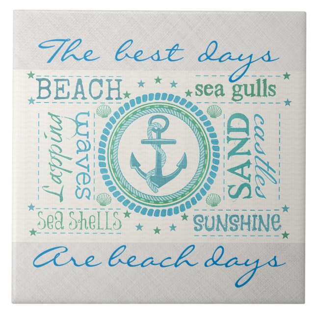 Nautical Anchor Typography Beach  Lge Ceramic Tile (Front)