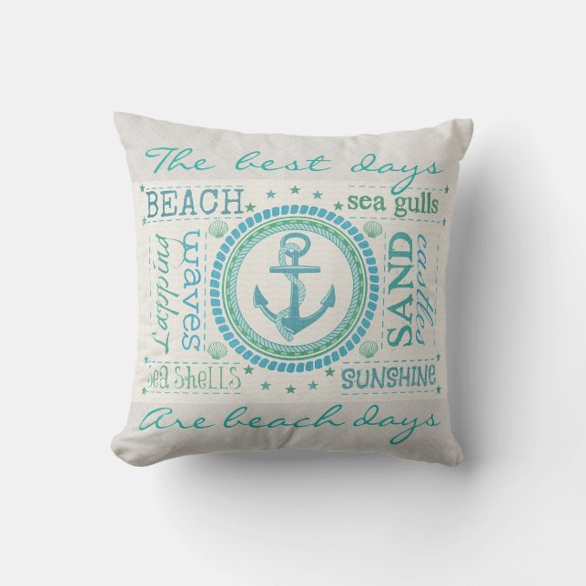 Nautical Anchor Typography Beach Throw Pillow (Front)