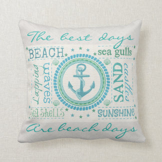 Nautical Anchor Typography Beach Throw Pillow