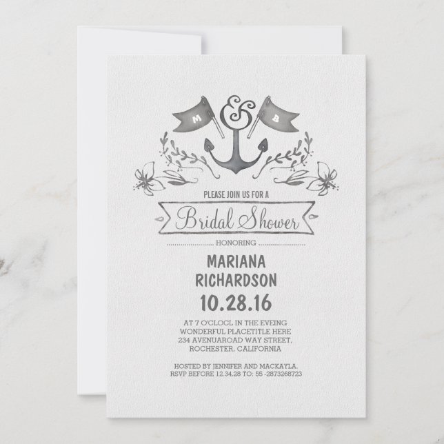 Nautical anchor vintage beach bridal shower invitation (Front)