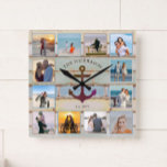 Nautical Anchor Vintage Wood 12-photo Collage Square Wall Clock<br><div class="desc">This nautical anchor design features a multi-color, weathered wood plank background with space for 12 photos! Click the customize button for more flexibility in modifying/adding text and design elements! Variations of this design as well as coordinating products are available in our shop, zazzle.com/store/doodlelulu. Contact us if you need this design...</div>
