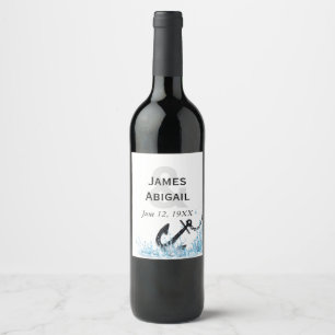 Nautical Anchor Water Splash Anniversary  Wine Label