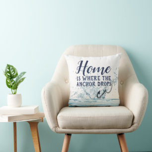 Nautical Anchor Water Splash with Quote Throw Pillow