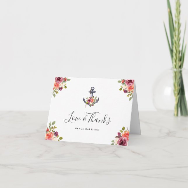 Nautical Anchor Watercolor Floral Thank You (Front)