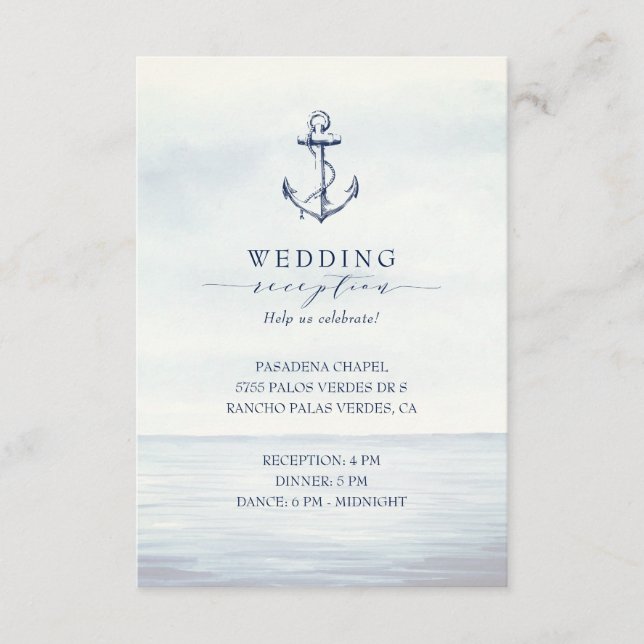 Nautical Anchor Watercolor Ocean Reception Enclosure Card (Front)