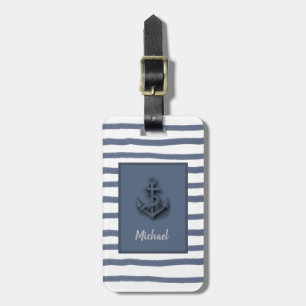 Nautical anchor watercolor stripes personalized luggage tag