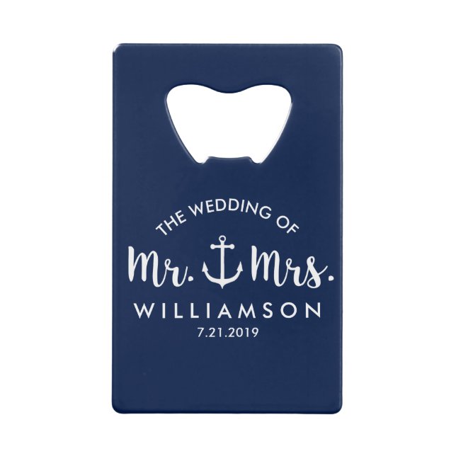 Nautical Anchor Wedding Bridal Party Favour Credit Card Bottle Opener (Front)