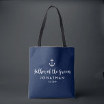 Nautical Anchor Wedding Custom Father of the Groom Tote Bag<br><div class="desc">Surprise the Father of the Groom with this personalized tote bag featuring a nautical design with a white anchor set against a navy background. Customize by adding his name and your wedding date. A great size for wedding essentials: extra clothing, shoes, snacks, water, etc. The perfect go-to bag for a...</div>