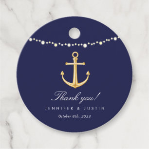 Nautical Anchor Wedding Favour Tags, Navy Gold Tags