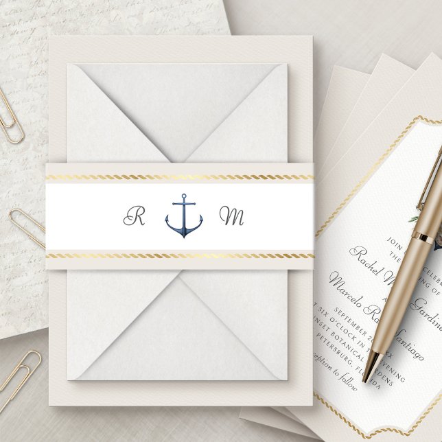 Nautical Anchor Wedding Invitation Belly Band (Creator Uploaded)