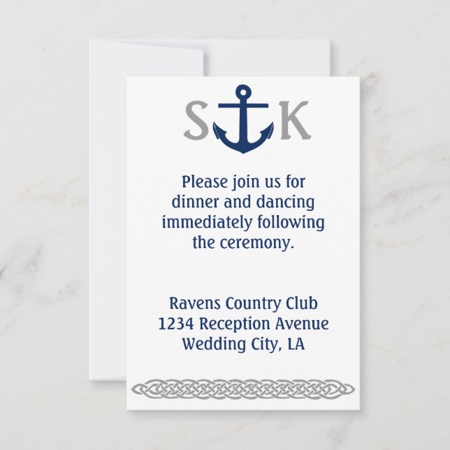 Nautical Anchor Wedding Invitation Enclosure Grey (Front)