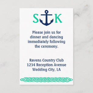 Nautical Anchor Wedding Invitation Enclosure Teal