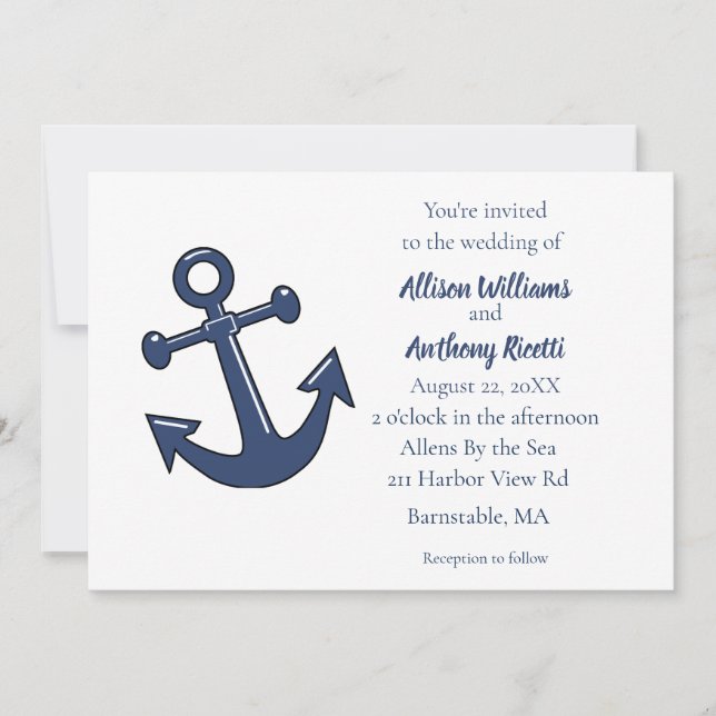 Nautical Anchor Wedding Invitation Stationery (Front)
