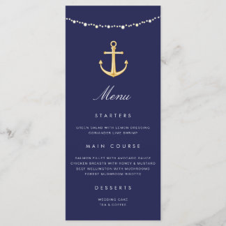 Nautical Anchor Wedding Menu Navy Blue Gold