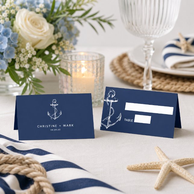 Nautical Anchor Wedding Navy Place Card (Dress your reception up with these nautical anchor place cards.
)